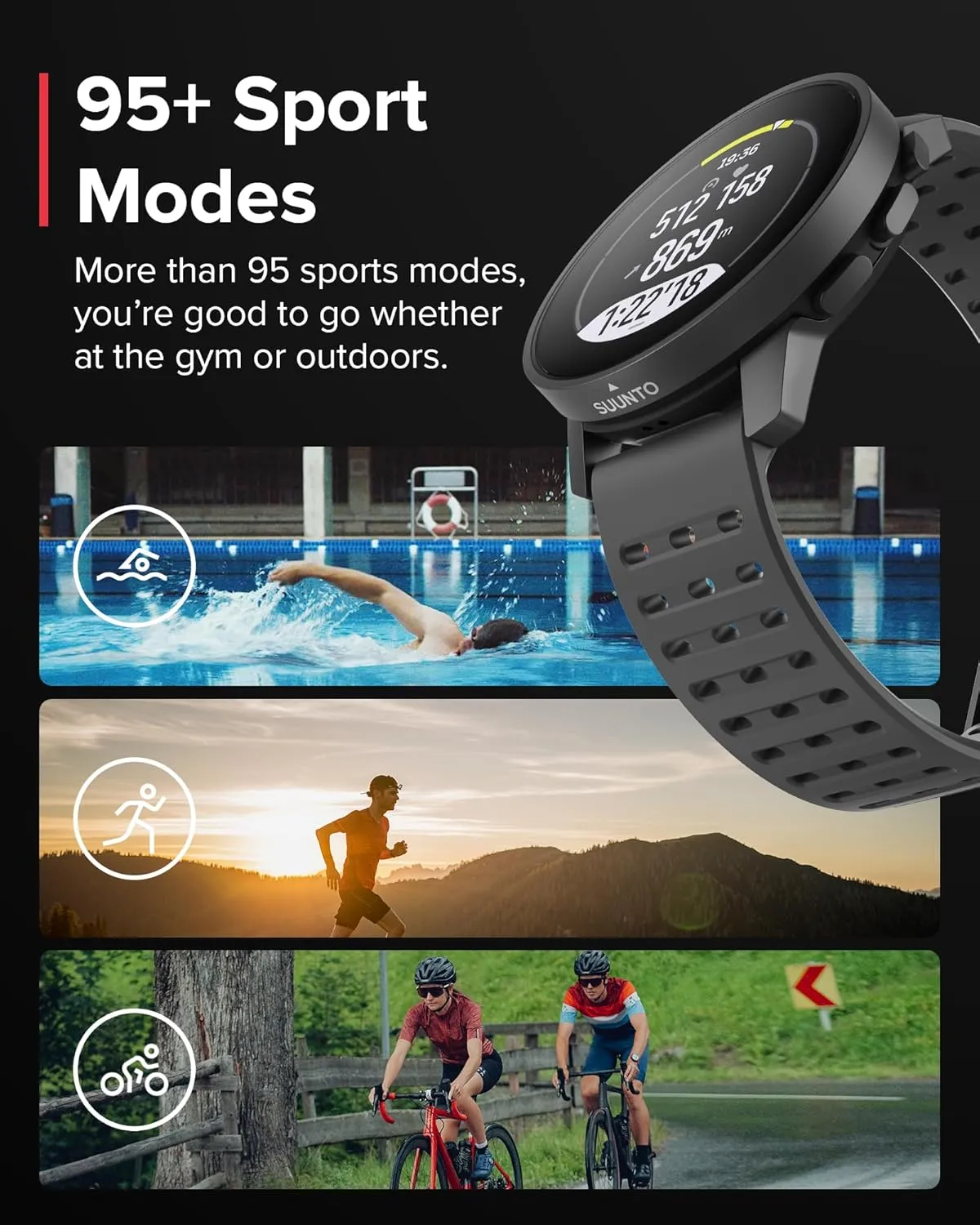SUUNTO 9 Peak Pro GPS Sports Watch, Up to 30 Days Long Battery Life, 95  Multisport Watch w/Training Workout Analysis,Advanced Health & Recovery Support, Wrist Heart-Rate Measurement, Black