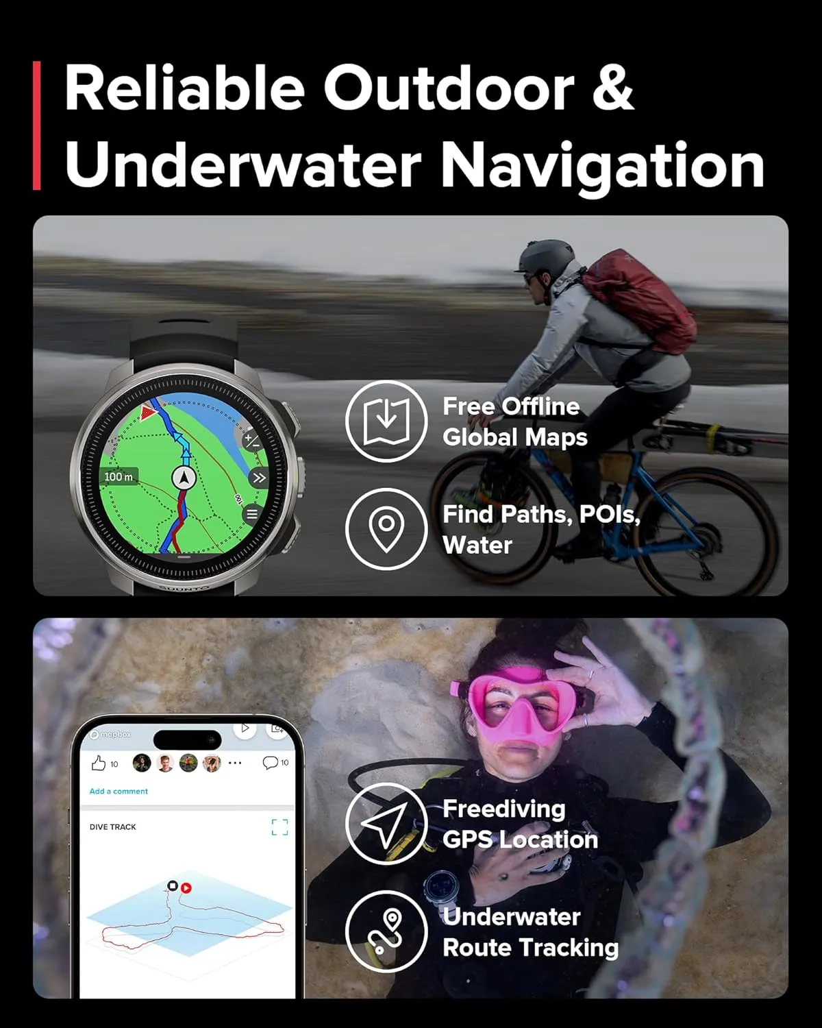 SUUNTO Ocean Dive Computer, GPS Multisport Watch for Training, Underwater Route Tracking & Wireless Tank Pressure Monitor, AMOLED Touchscreen, Dualband GNSS, Offline Map, 26D Battery Life, Steel Black