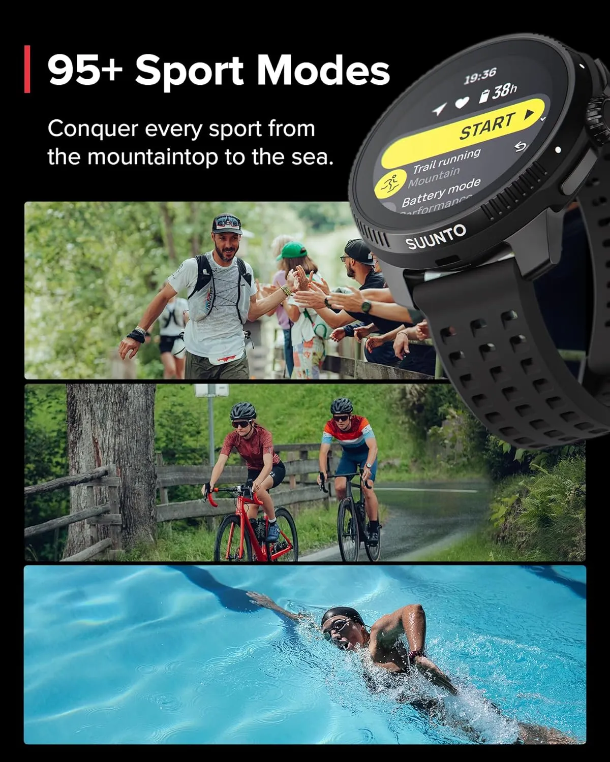 SUUNTO Race GPS Sports Watch, 1.43" AMOLED Touchscreen w/ Crown Button, 26 Days Battery Life, Training & Sleep Health Tracking, Dual-GNSS, 16GB Global Offline Maps, Lightweight for Running, Black