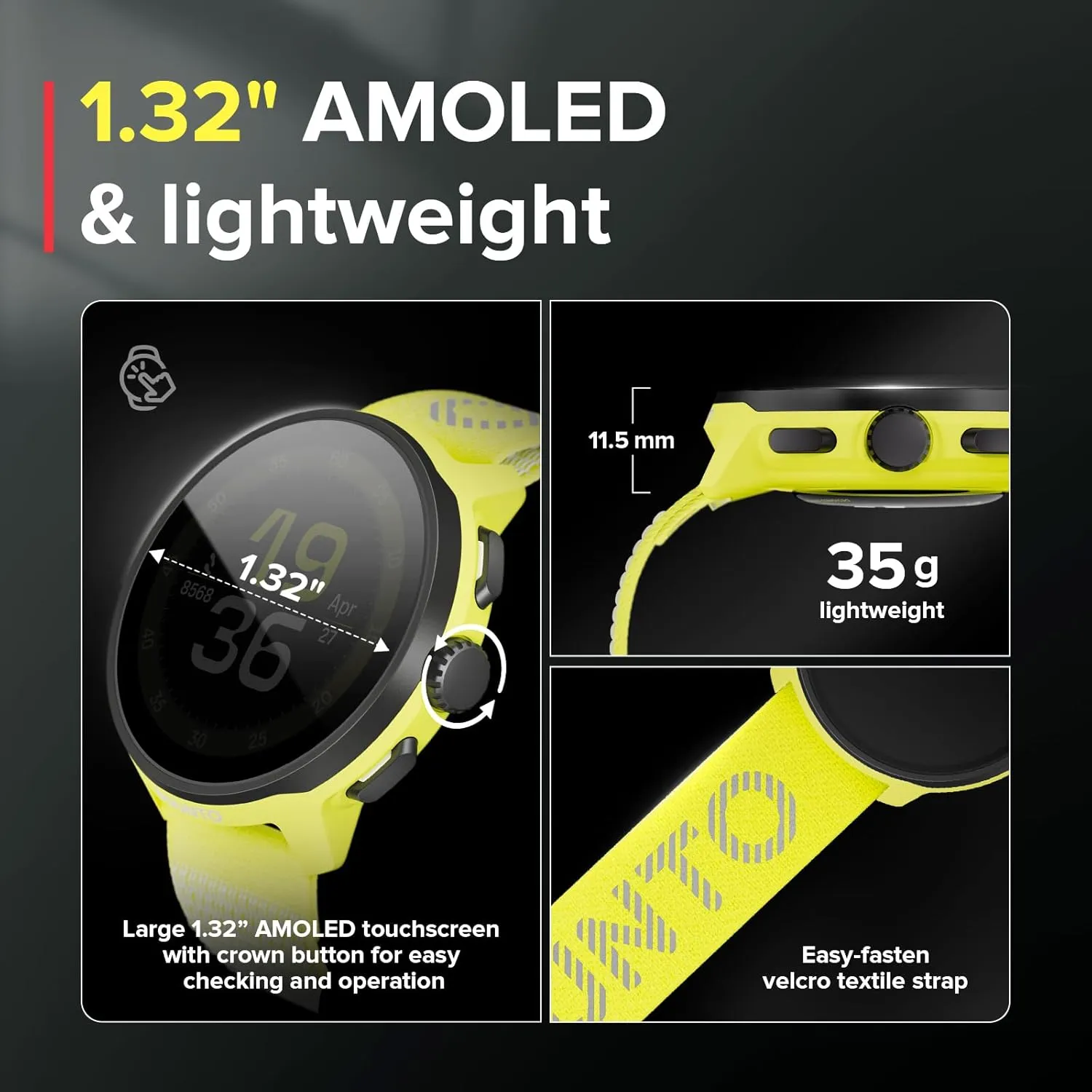 SUUNTO Run Sports Watch, 1.32" AMOLED Touchscreen w/Crown Button, 12D Battery Life, Dualband Accurate GPS, Running Wrist Heart-Rate & Sleep Health Tracking, 35g Lightweight & 4GB Offline Music, Lime