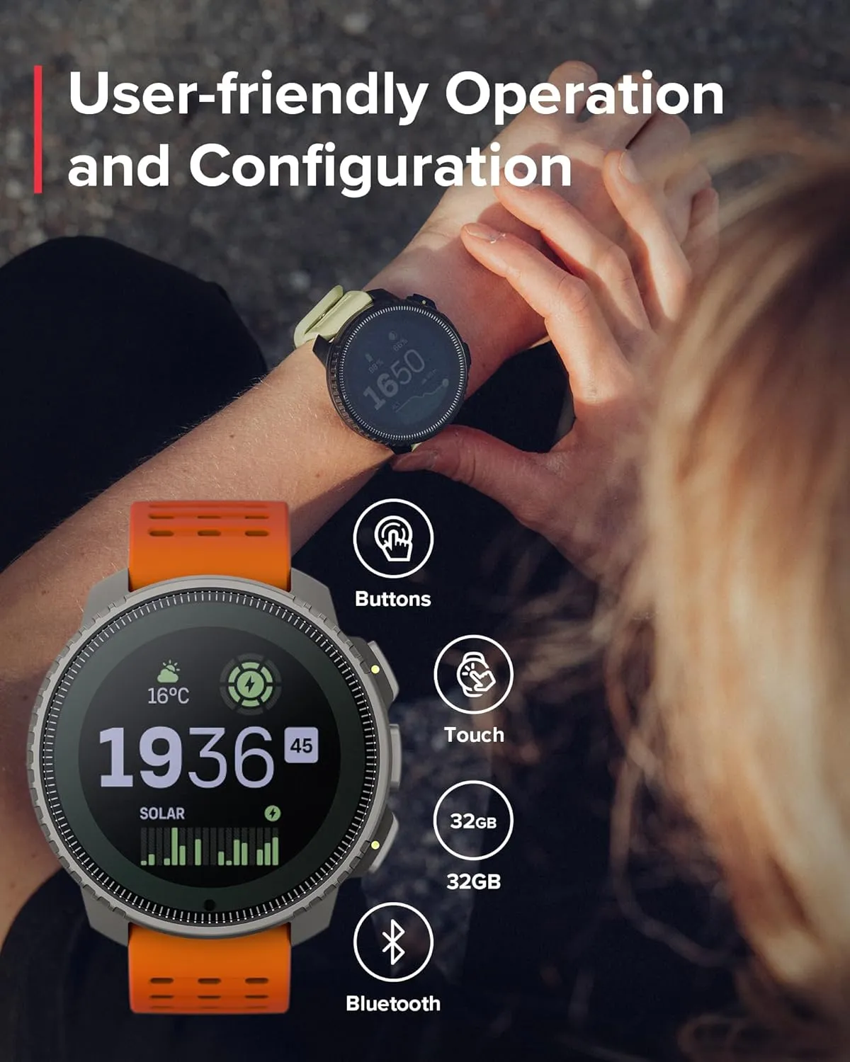 SUUNTO Vertical Solar GPS Watch, Premium Multisport Watch w/60-Day Battery Life, 1.4 inch Large Touchscreen, Heart Rate & Sleep Tracking, Dual-GNSS Navigation, Free Global Offline Map, Ti Canyon
