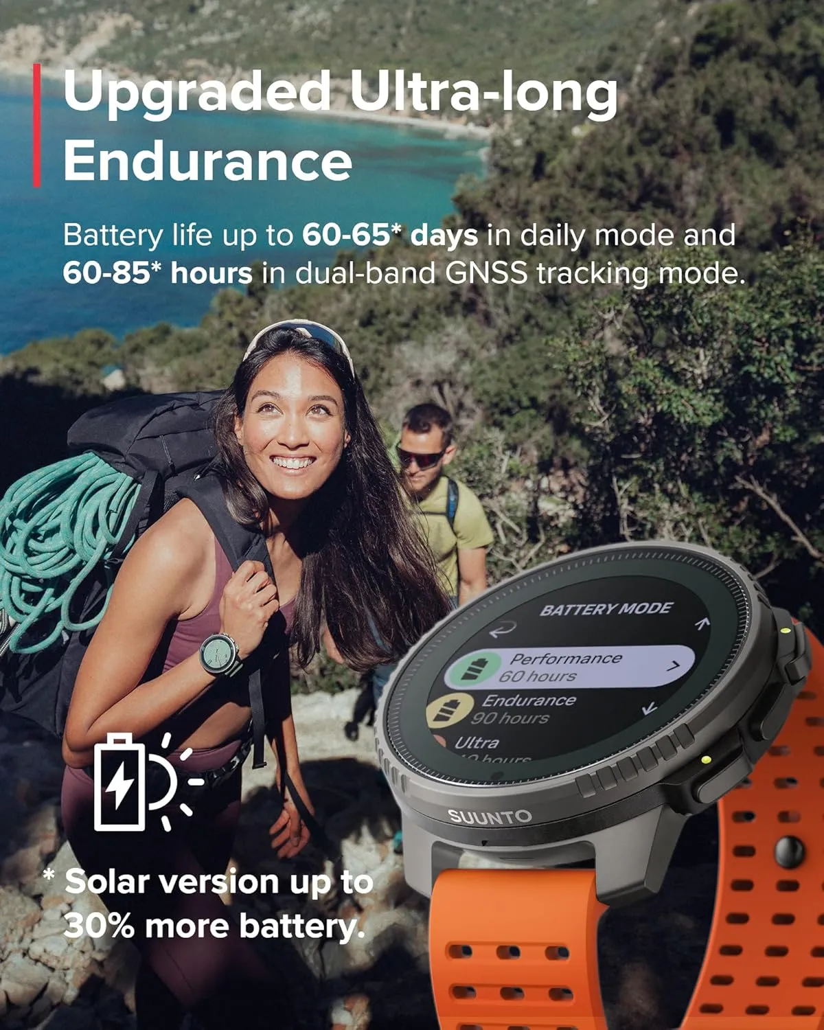 SUUNTO Vertical Solar GPS Watch, Premium Multisport Watch w/60-Day Battery Life, 1.4 inch Large Touchscreen, Heart Rate & Sleep Tracking, Dual-GNSS Navigation, Free Global Offline Map, Ti Canyon