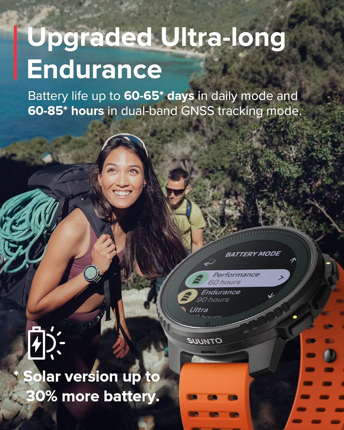 SUUNTO Vertical Solar GPS Watch, Premium Multisport Watch w/60-Day Battery Life, 1.4 inch Large Touchscreen, Heart Rate & Sleep Tracking, Dual-GNSS Navigation, Free Global Offline Map, Ti Canyon