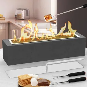Tabletop Fire Pit - Concrete Outdoor & Indoor Fire Pit Tabletop, Smores Maker Kit, Table Top Firepit, Small Portable Mini Indoor Fireplace (with 2 Extending Roasting Forks
