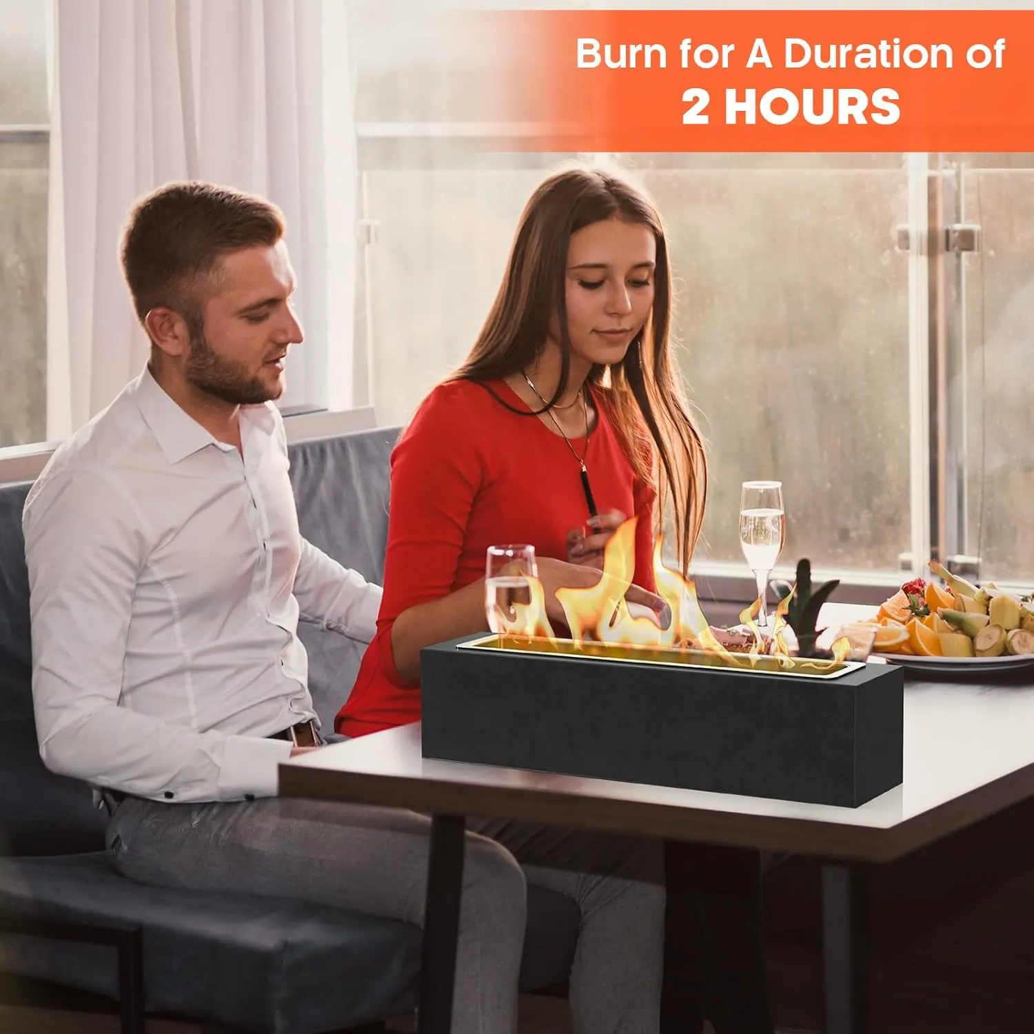 Tabletop Fire Pit - Concrete Outdoor & Indoor Fire Pit Tabletop, Smores Maker Kit, Table Top Firepit, Small Portable Mini Indoor Fireplace (with 2 Extending Roasting Forks