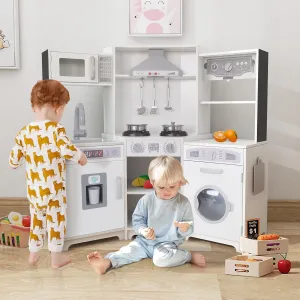 TaoHFE Corner Play Kitchen with Lights and Sounds White Kitchen Kids Toddler Kitchen Set with Washer Chalkboard Wooden Kitchen Kids Playset with Washing Machine Range Hood Girls Boys Gift for Ages 3 