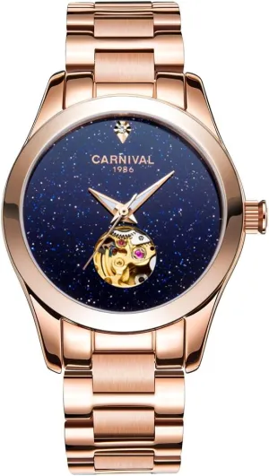 TEINTOP Carnival Women's Automatic Mechanical Watch Sparkling Stars Blue Sky Dial (Hollow)