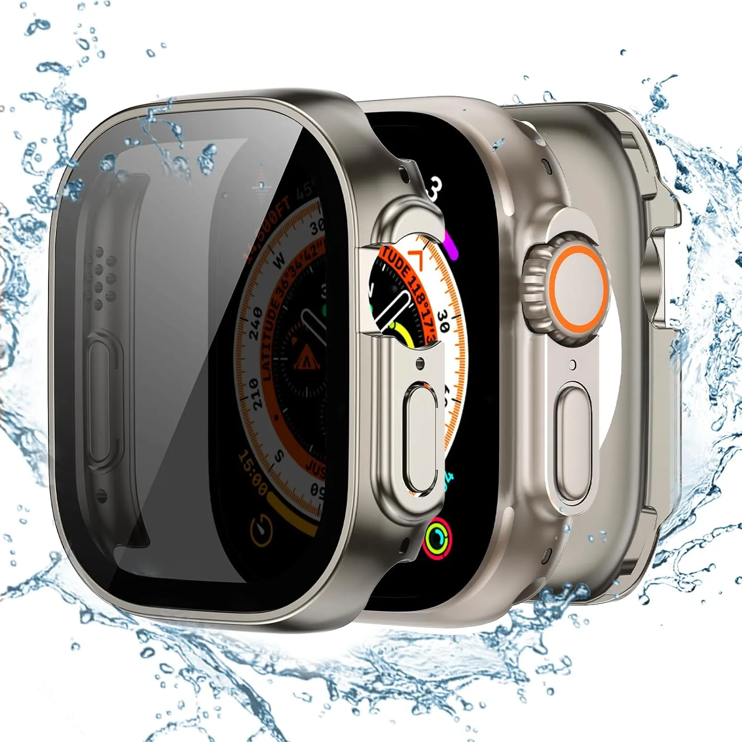 Tensea (2-in-1 for Waterproof Apple Watch Ultra 2/Ultra Screen Protector Case 49mm, iWatch Protective PC Face Cover Built-in Privacy Tempered Glass Film [26° Anti Spy] [360° Full Protection]