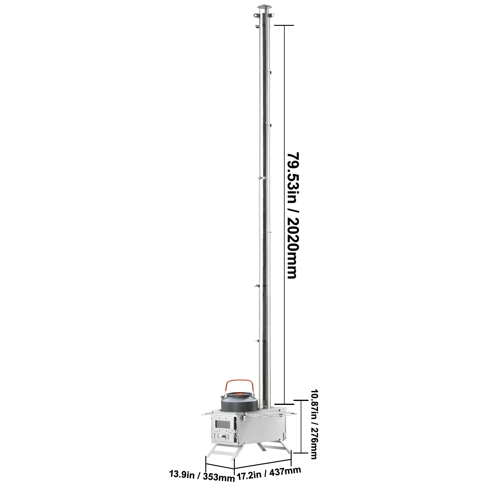Tent Wood Stove Heater/Firebox – Alloy Steel, Includes Chimney Pipes & Gloves