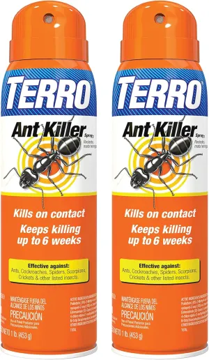 TERRO T401SR Indoor and Outdoor Ant Killer Aerosol Spray - Kills Ants, Cockroaches, Crickets, Scorpions, Spiders, and Other Insects - 2 Pack 32 Total Ounces