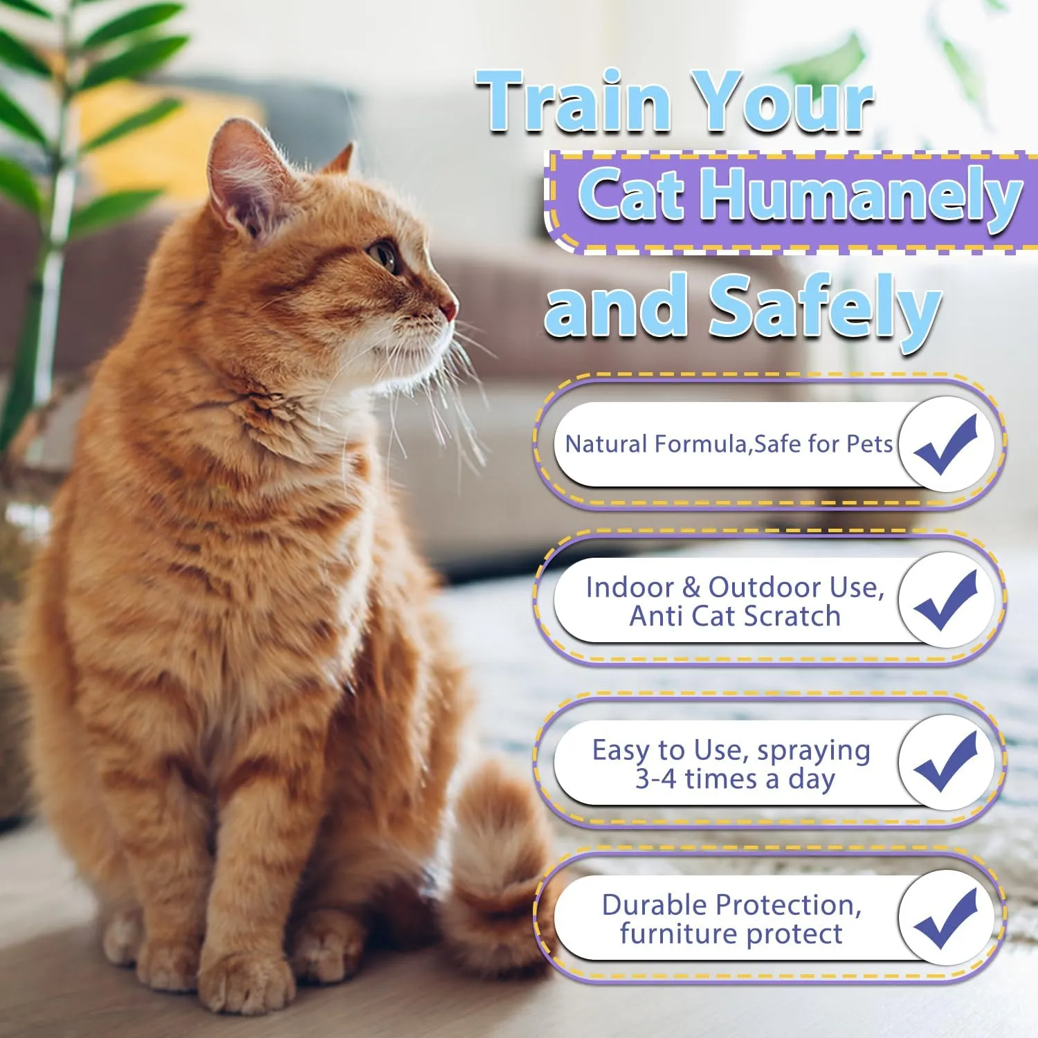 Tetra No Scratch Spray for Cats, Natural Anti Scratch Cat Spray, Effective Cat Bitter Spray for Chewing & Scratching Keep Off Cat Indoor or Outdoor, Protect Furniture, Curtain, Floor & Plant, 50 Ml
