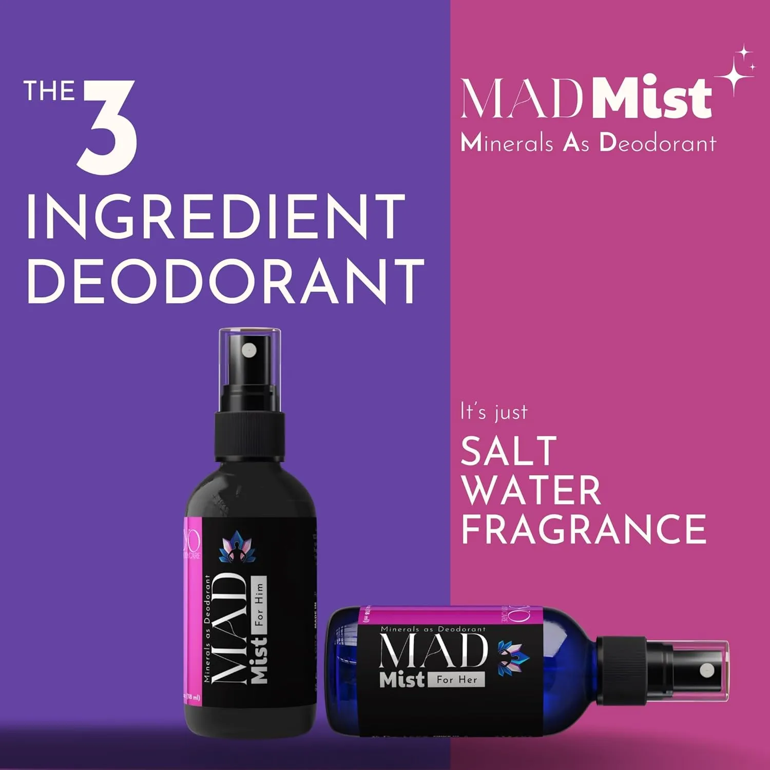 The 3 Ingredient Deodorant for Men and Women | Aluminum Free Deodorant Spray (His & Hers Set) | Hypoallergenic and Paraben Free for Sensitive Skin | Non-aerosol Whole Body Spray | Vanilla & Caramel | 4 oz
