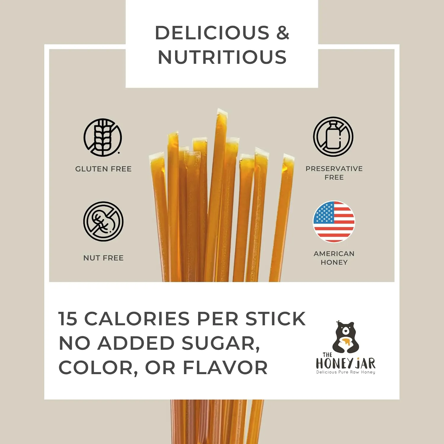 The Honey Jar Plain Honey Sticks - Pure Honey Straws For Tea, Coffee, or a Healthy Treat - One Teaspoon of Flavored Honey Per Stick - Made In The USA with Real Honey - (100 Count)