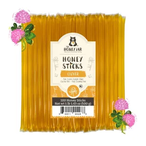 The Honey Jar Plain Honey Sticks - Pure Honey Straws For Tea, Coffee, or a Healthy Treat - One Teaspoon of Flavored Honey Per Stick - Made In The USA with Real Honey - (100 Count)