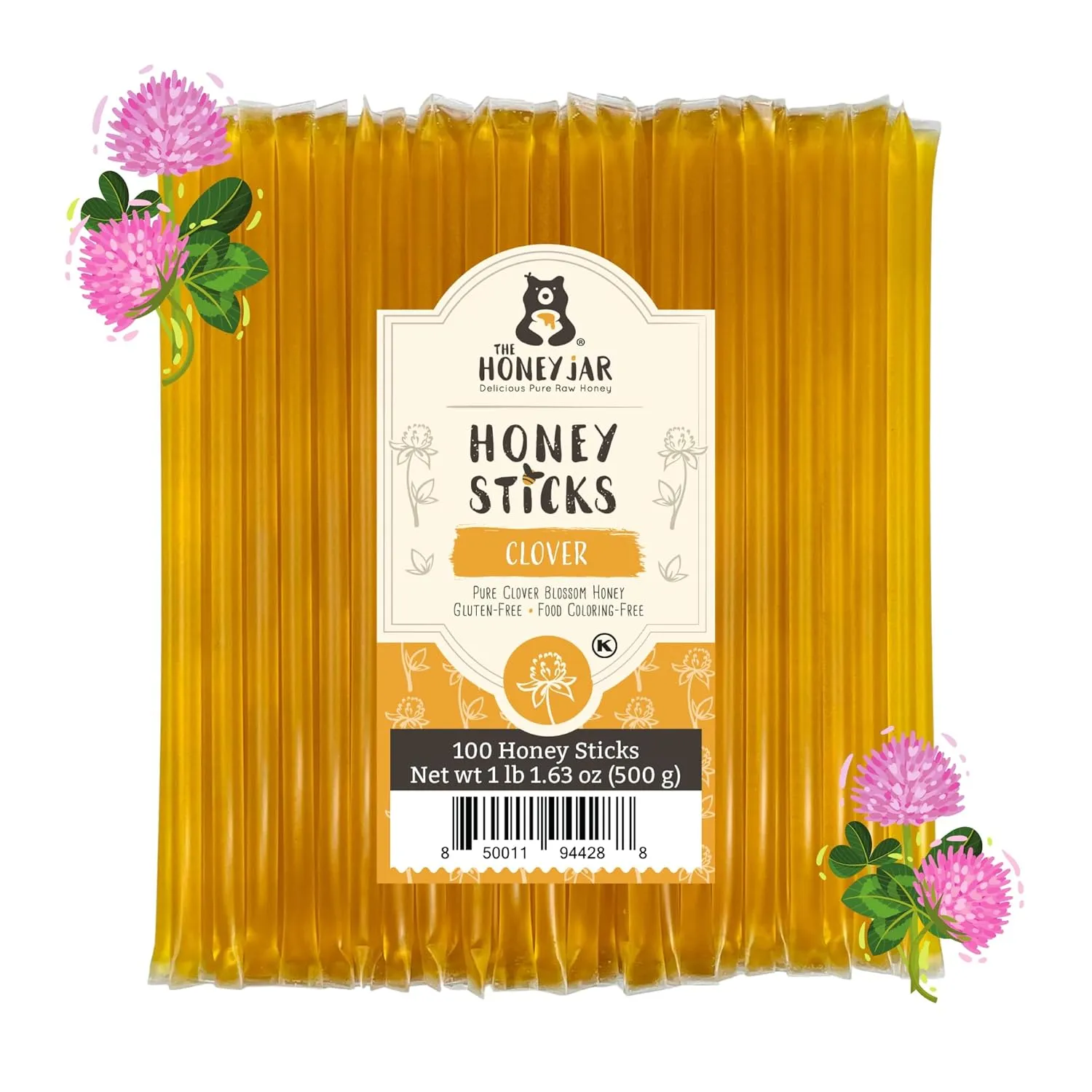 The Honey Jar Plain Honey Sticks - Pure Honey Straws For Tea, Coffee, or a Healthy Treat - One Teaspoon of Flavored Honey Per Stick - Made In The USA with Real Honey - (100 Count)