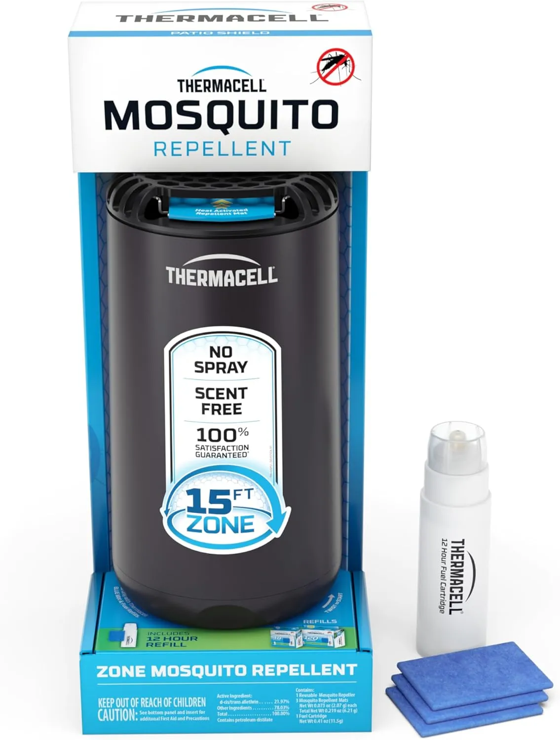Thermacell Patio Shield Mosquito Repeller; Highly Effective Mosquito Repellent for Patio; No Candles or Flames, DEET-Free, Scent-Free, Bug Spray Alternative; Includes 12-Hour Refill