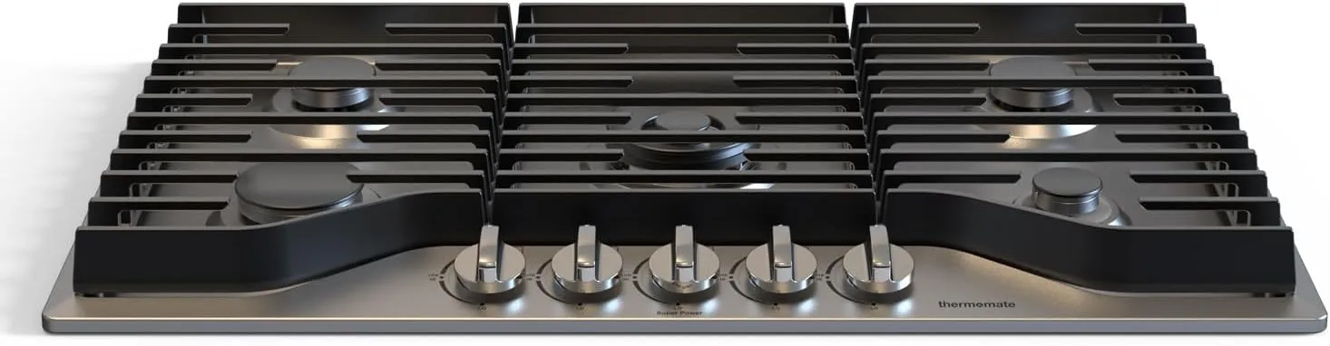 ThermoMate Heavy 36 Inch Gas Cooktop with 5 Italy Sabaf Power Burners, Built In Gas Stove Top of 304 Stainless Steel, Gas Hob NG/LPG Convertible, Gas Cooker with Thermocouple Protection CSA Certified