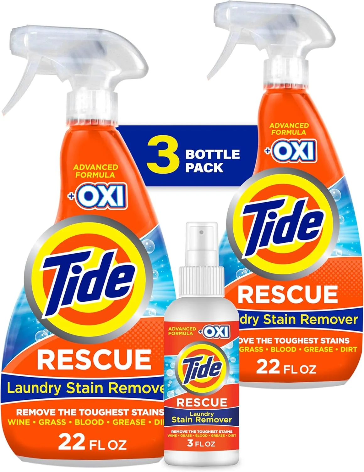 Tide Laundry Stain Remover Spray with Oxi | Stain Remover for Clothes, Carpet, Upholstery, Pet Bedding | Stain Treater Spray for Tough Stains from Wine, Coffee, Grease | 22 Fl Oz (Pack of 2) & 3 Fl Oz