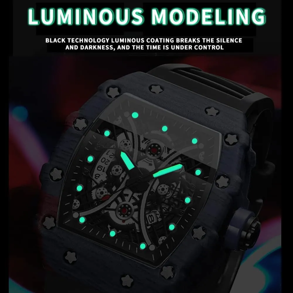 Tiong IrregularSilicone Barrel Shaped Business Men's Watch，Luminous Waterproof Men's Watch