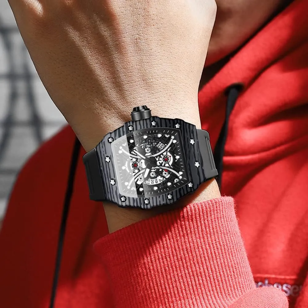 Tiong IrregularSilicone Barrel Shaped Business Men's Watch，Luminous Waterproof Men's Watch
