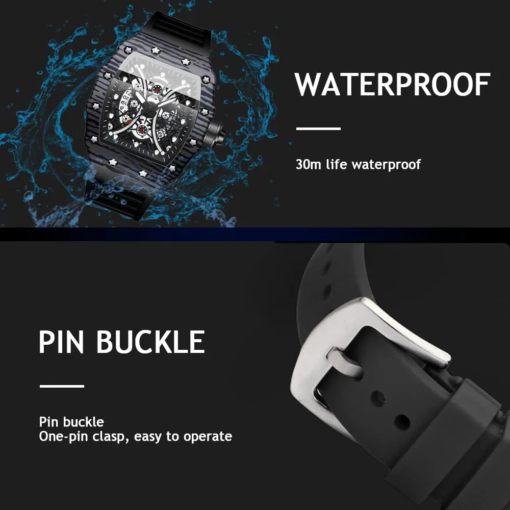 Tiong IrregularSilicone Barrel Shaped Business Men's Watch，Luminous Waterproof Men's Watch
