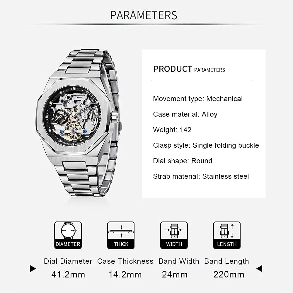 Tiong Mechanical Mens Watches Fashion Automatic Male Clock Blue Stainless Steel Waterproof Business Skeleton Watch…