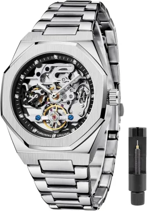 Tiong Mechanical Mens Watches Fashion Automatic Male Clock Blue Stainless Steel Waterproof Business Skeleton Watch…