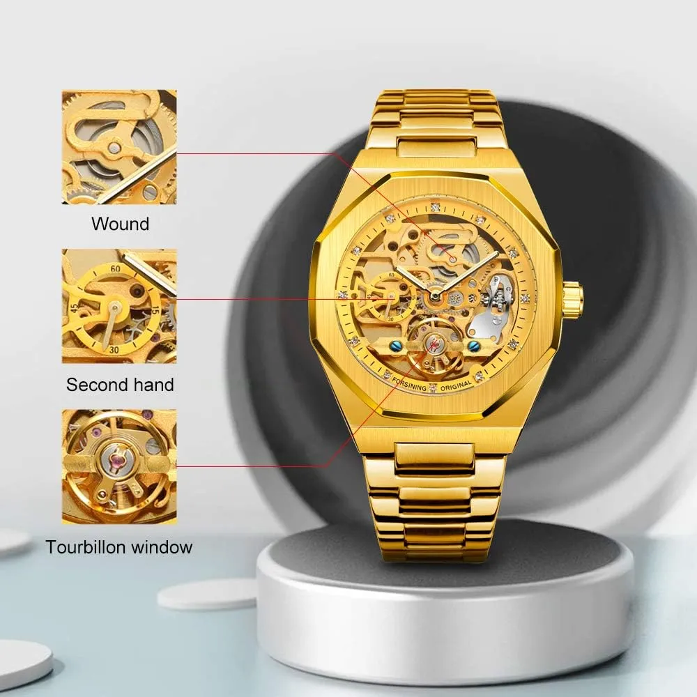 Tiong Mechanical Mens Watches Fashion Automatic Male Clock Blue Stainless Steel Waterproof Business Skeleton Watch…