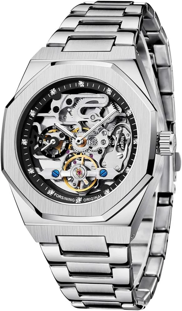 Tiong Mechanical Mens Watches Fashion Automatic Male Clock Blue Stainless Steel Waterproof Business Skeleton Watch…