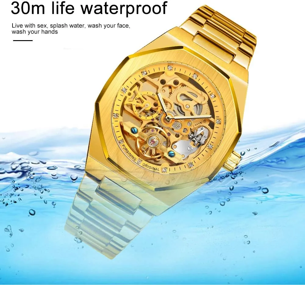 Tiong Mechanical Mens Watches Fashion Automatic Male Clock Blue Stainless Steel Waterproof Business Skeleton Watch…