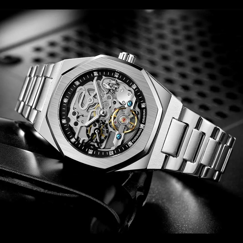 Tiong Mechanical Mens Watches Fashion Automatic Male Clock Blue Stainless Steel Waterproof Business Skeleton Watch…