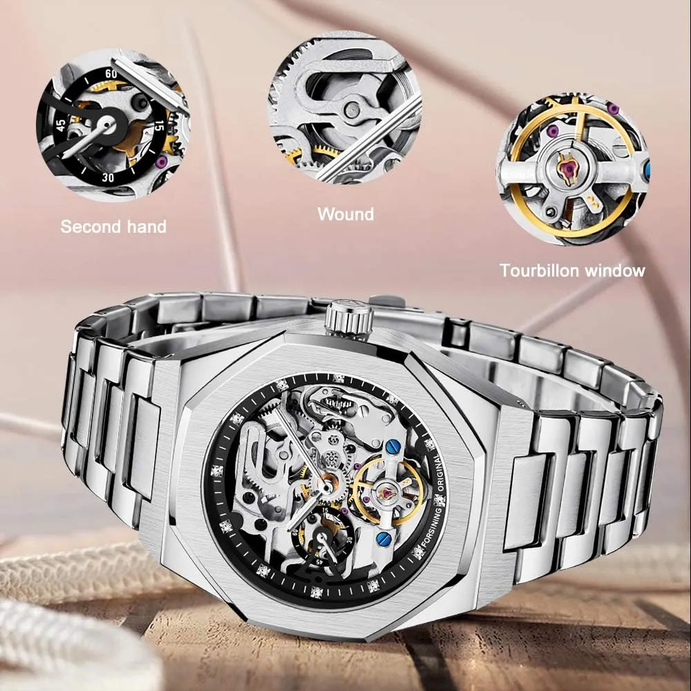 Tiong Mechanical Mens Watches Fashion Automatic Male Clock Blue Stainless Steel Waterproof Business Skeleton Watch…