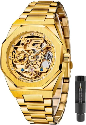 Tiong Mechanical Mens Watches Fashion Automatic Male Clock Blue Stainless Steel Waterproof Business Skeleton Watch…
