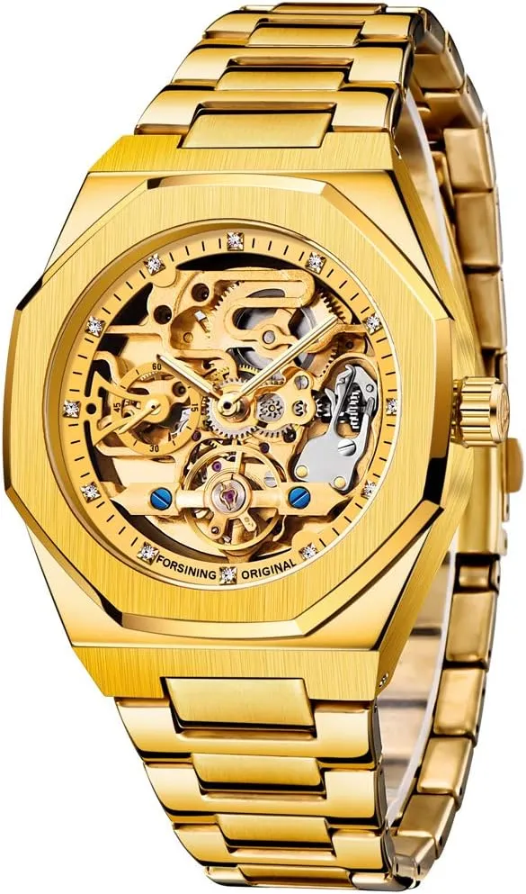 Tiong Mechanical Mens Watches Fashion Automatic Male Clock Blue Stainless Steel Waterproof Business Skeleton Watch…