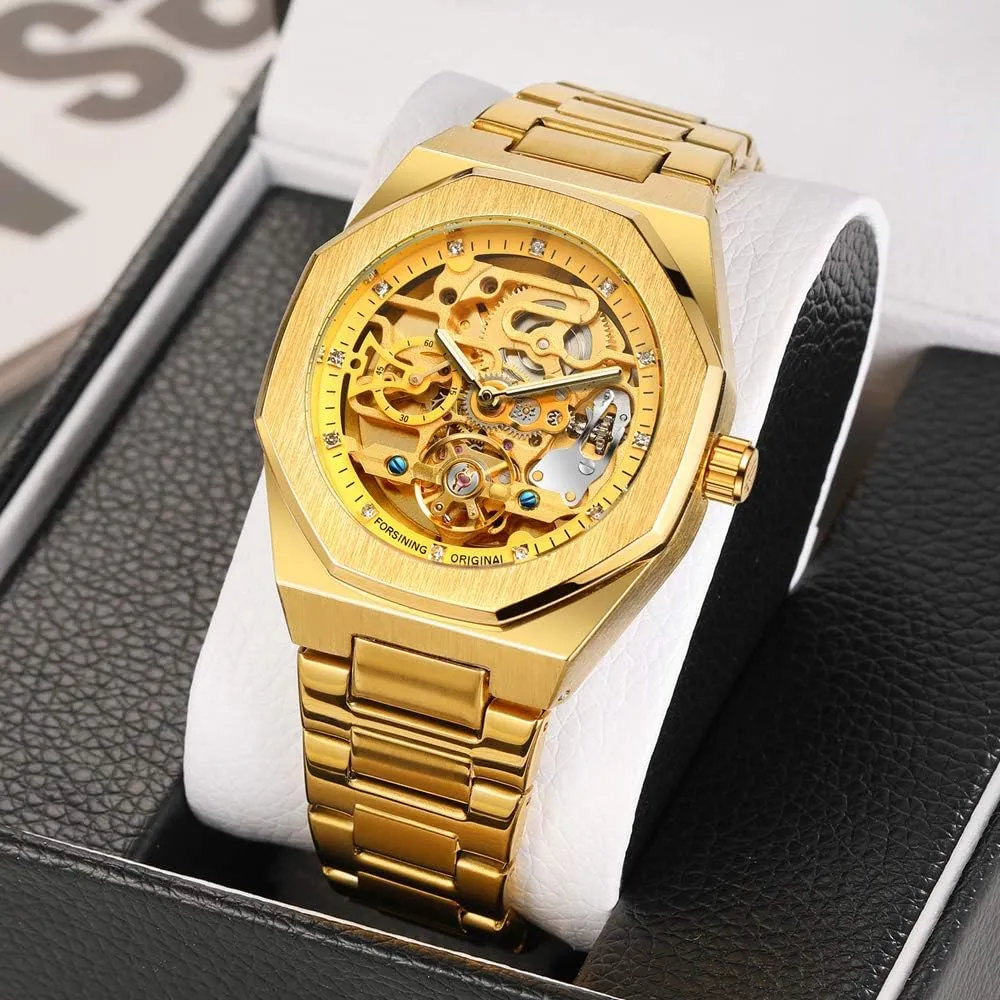 Tiong Mechanical Mens Watches Fashion Automatic Male Clock Blue Stainless Steel Waterproof Business Skeleton Watch…