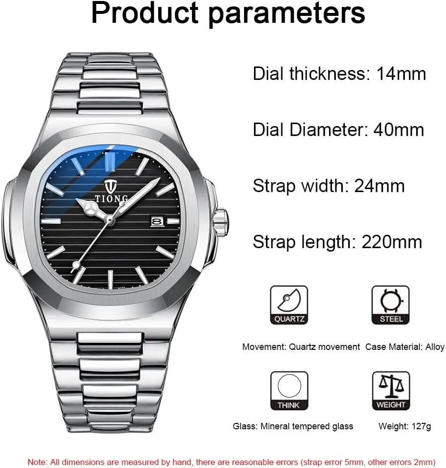 Tiong Men's Watch Business Clock Men's Watch Stainless Steel Waterproof Luminous Watch