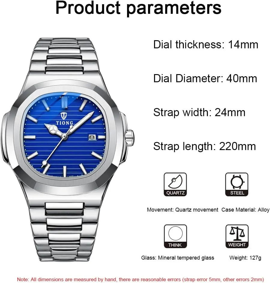 Tiong Men's Watch Business Clock Men's Watch Stainless Steel Waterproof Luminous Watch