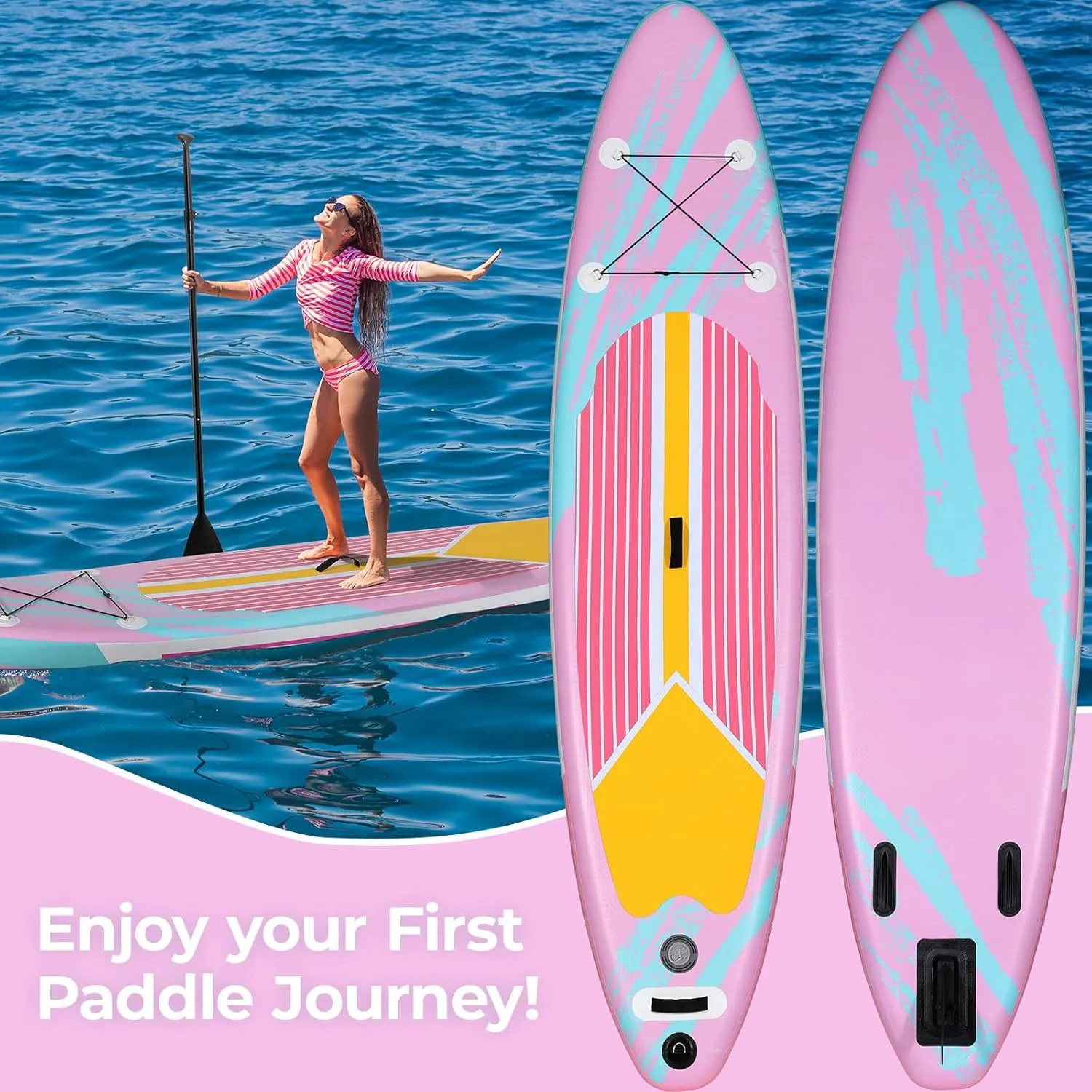 TLSUNNY 10/11/12FT Inflatable Stand Up Paddle Board W/SUP Accessories, Surf Board W/ 3 Fins Paddleboard, 12-15 PSI Hand Pump, Repair Kit, Straps, Carrying Bag for Youth & Adults All Skills