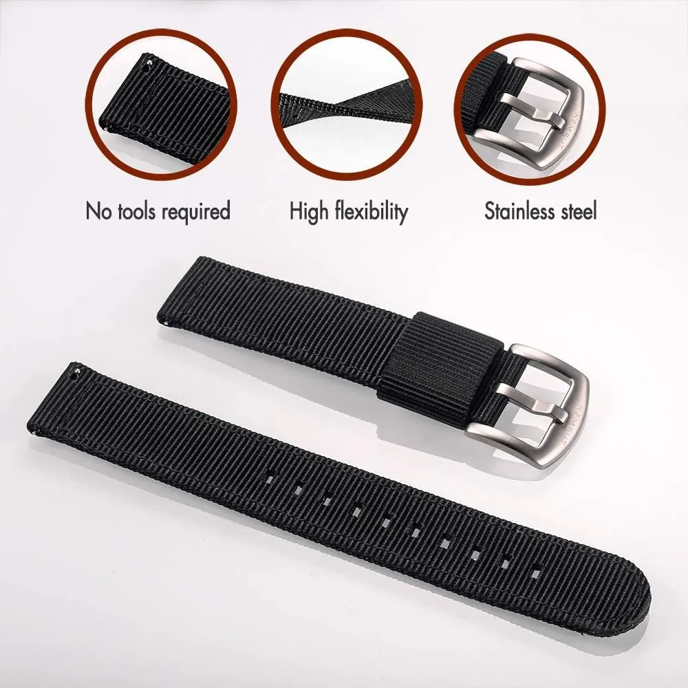 torbollo Quick Release Watch Khaki Bands, Hard 18mm Watch Band for Big Wrist, Quality Nylon Strap and Heavy Duty Brushed Buckle