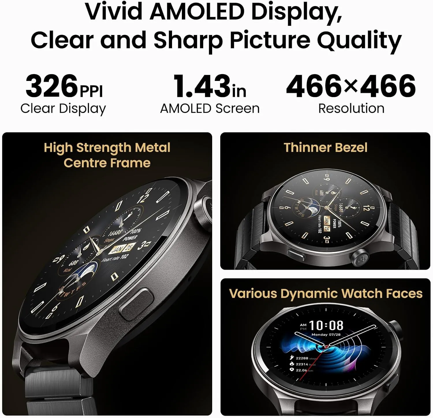 TOZO AMOLED S5 Smart Watch (Answer/Make Calls), 1.43" HD Screen for Men Women 100  Sport Modes Fitness Watchs with Sleep Monitor, IP68 Waterproof, Stainless Steel Band