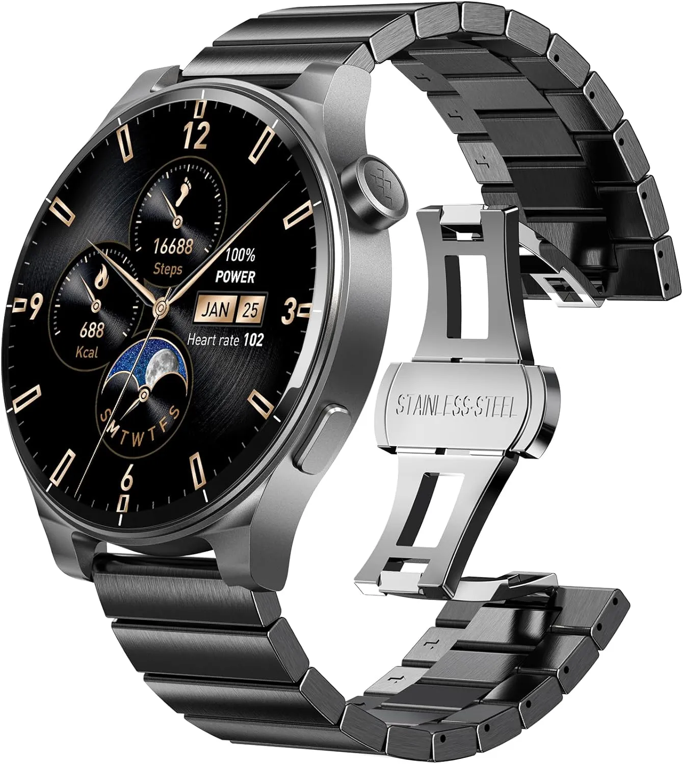TOZO AMOLED S5 Smart Watch (Answer/Make Calls), 1.43" HD Screen for Men Women 100  Sport Modes Fitness Watchs with Sleep Monitor, IP68 Waterproof, Stainless Steel Band