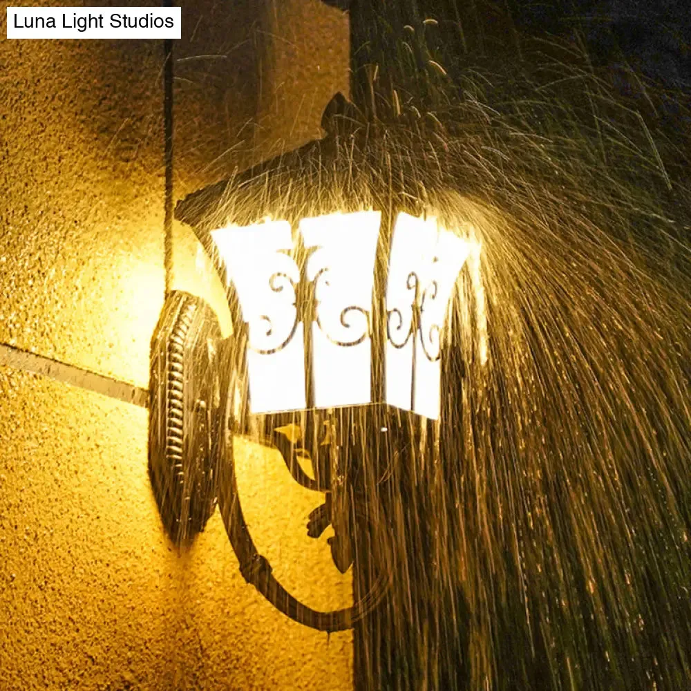 Traditional Solar LED Wall Lamp - Frosted Glass Curved Lantern Sconce for Patios in Black/Brass (Small/Large)