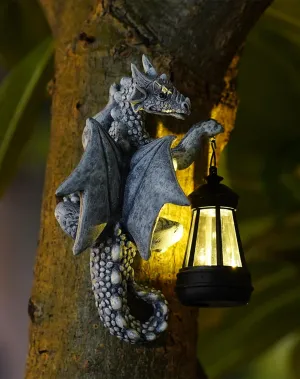 Tree Hugger Garden Dragon Statue with Solar Lantern ,13.97cm x 26.92 cm , new , open scruffy box