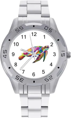 Tropical Small Turtles Simple Stainless Steel Band Business Watch Dress Wrist Unique Luxury Work Casual Waterproof Watches