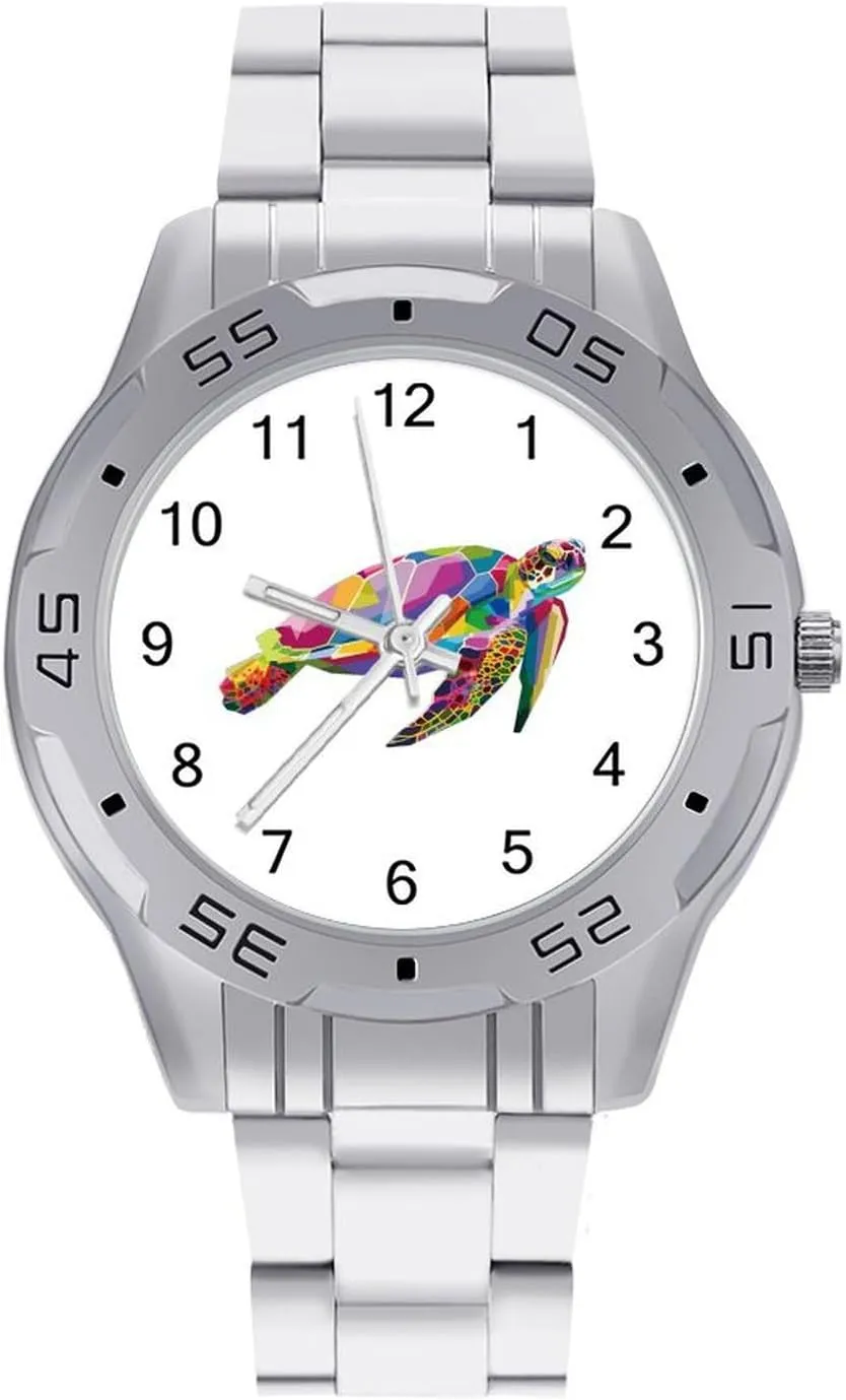 Tropical Small Turtles Simple Stainless Steel Band Business Watch Dress Wrist Unique Luxury Work Casual Waterproof Watches