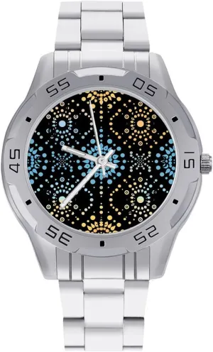 Turquoise Dot Pattern Simple Stainless Steel Band Business Watch Dress Wrist Unique Luxury Work Casual Waterproof Watches