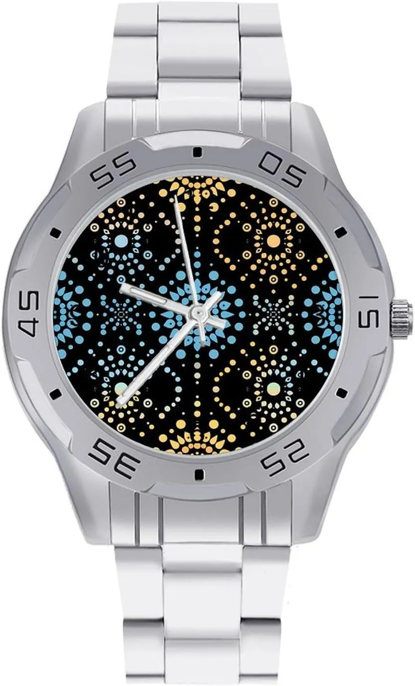 Turquoise Dot Pattern Simple Stainless Steel Band Business Watch Dress Wrist Unique Luxury Work Casual Waterproof Watches