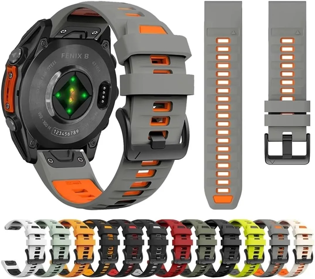 Two-Tone Sports Silicone Watch Band Fit for Garmin Fenix 8 E 7 Pro 47mm/MARQ 2/Forerunner 965 955 945/Descent G1