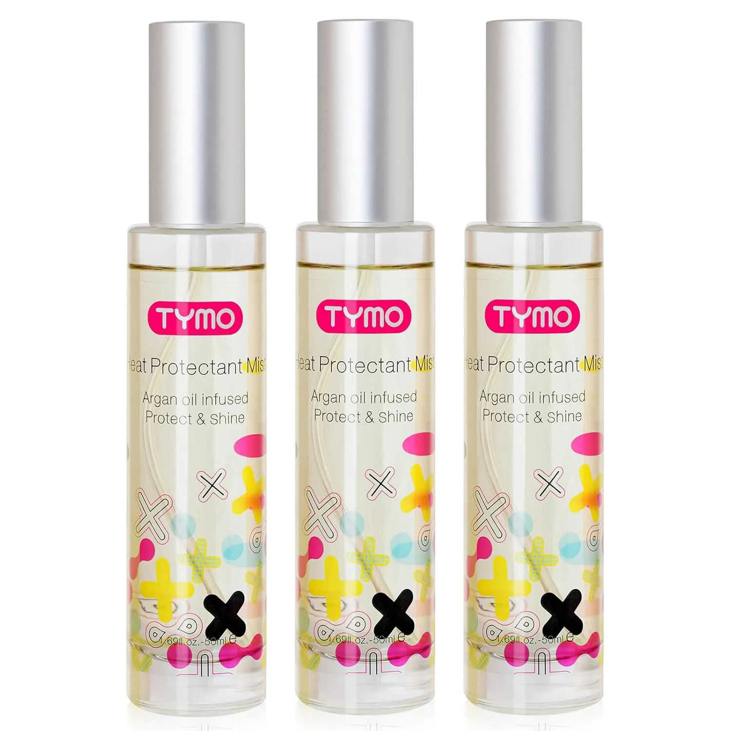 TYMO Heat Protectant for Hair with Argan Oil for Heated Styling Tools, Leave in Conditioner Spray to Smooth & Hydrate, Natural Pure Formulation, Multi-benefit Treatment, Lightweight Spray, Pack of 3
