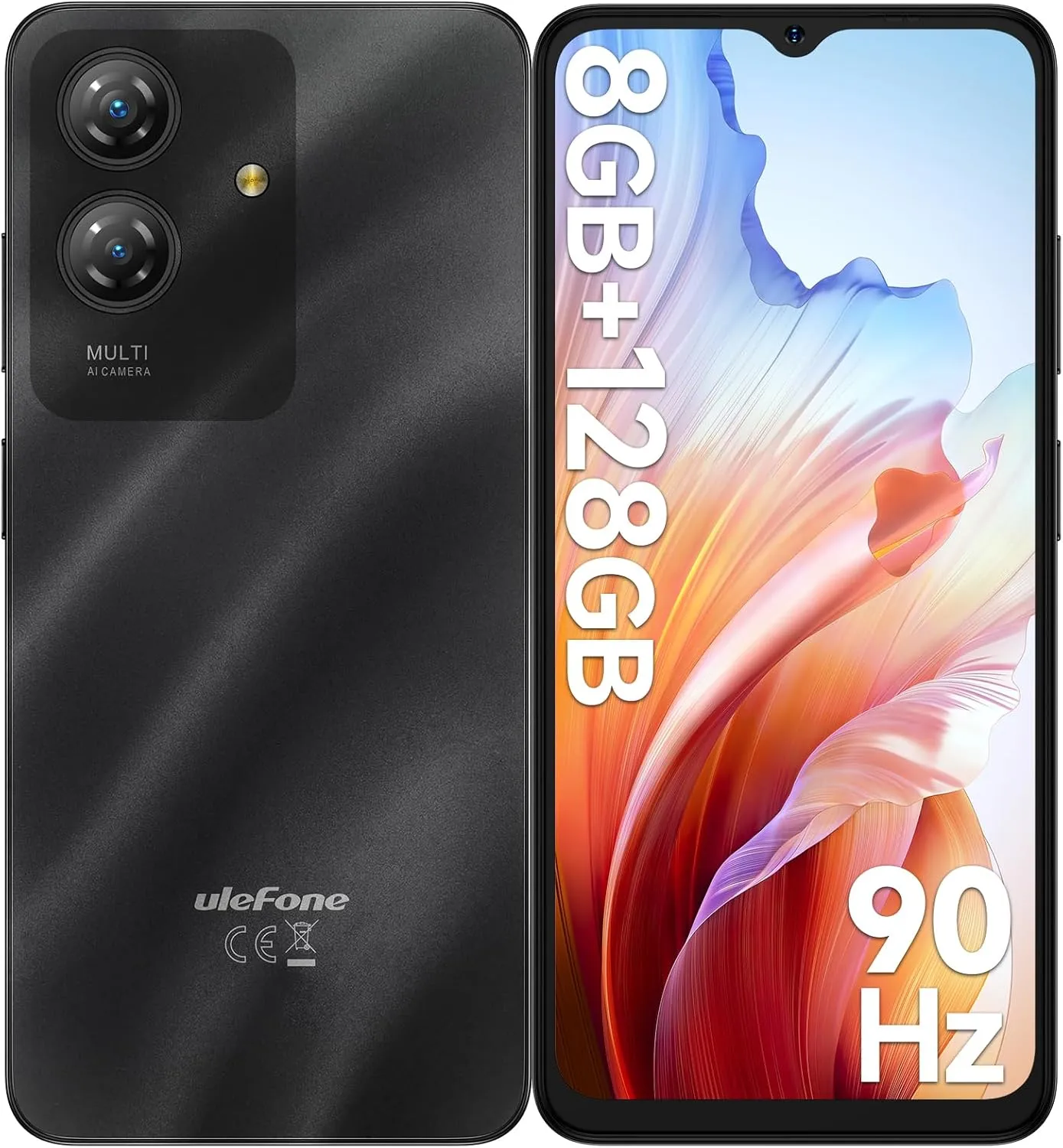 Ulefone Note 21 Cell Phone 2025 Android 14 8GB   128GB/1TB SD, Octa Core 6.56" HD  2.5D 90Hz, 13P   8MP Camera 5000mAh Smartphone, 4G Dual SIM Fingerprint   Face ID GPS OTG Phones Unlocked- Black